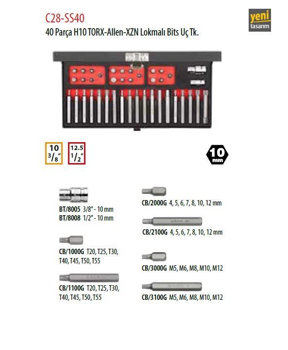 Ceta Form C28-SS40 40 Parça H10 TORX-Allen-XZN Lokmalı Bits Uç Takımı