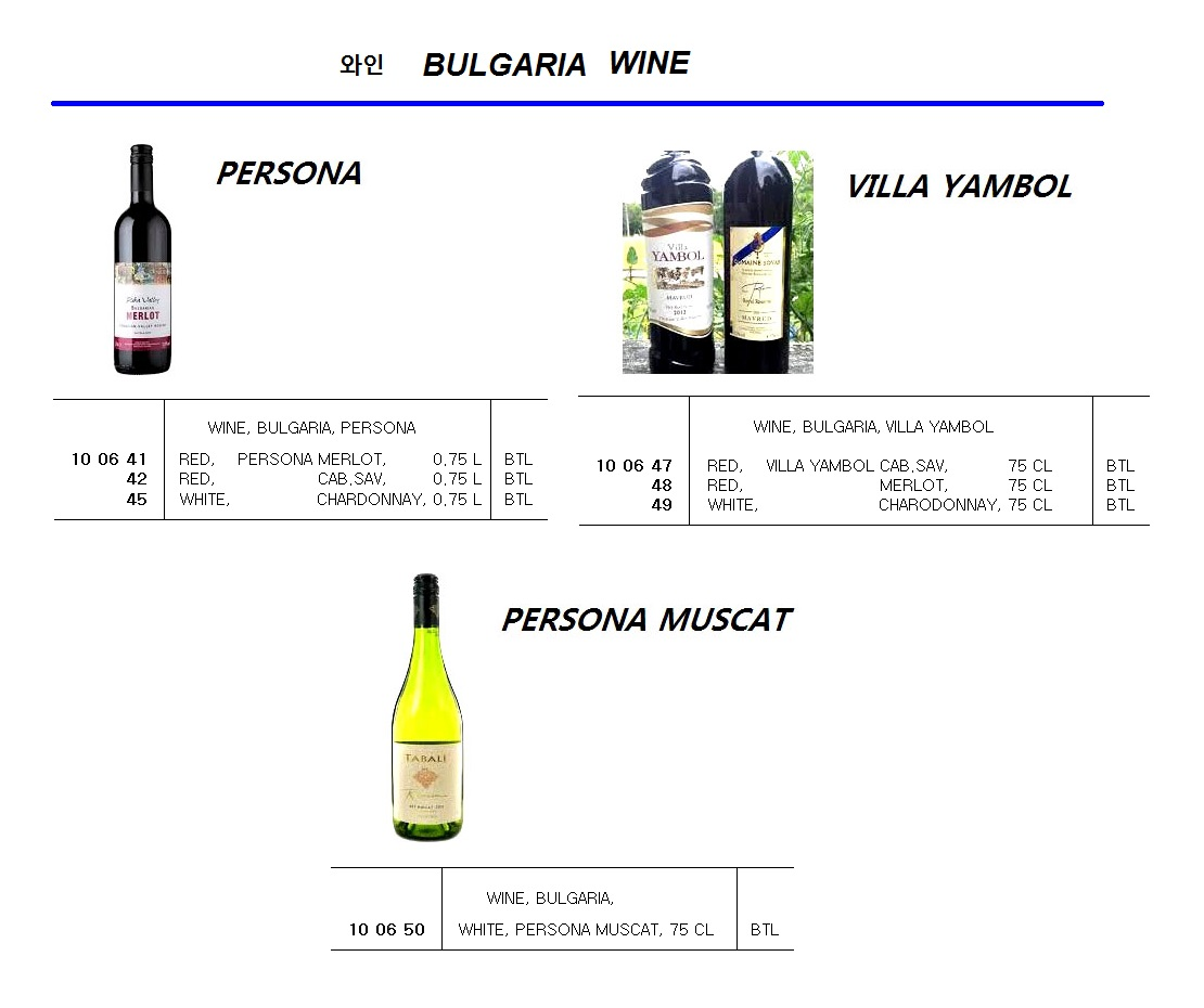 100645 WINE,BULGARIA,WHITE,PERSONACHARDONNAY,0.75L