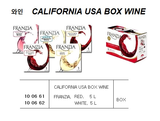 100661 WINE,CALIFORNIAUSABOXWINE,RED,FRANZIA,5L