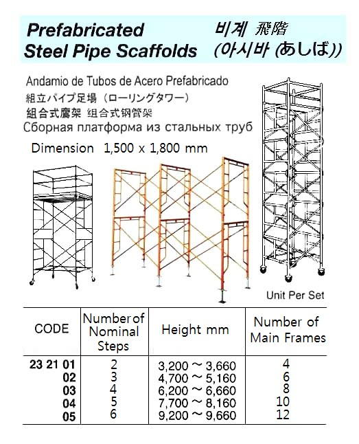 232105 PREFABRICATEDSTEELPIPESCAFFOLD(ROLLINGTOWER),6STEPS,9.2~9.66MTR
