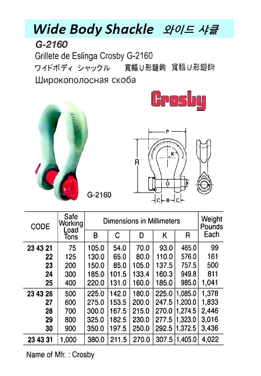 234323 CROSBY,WIDEBODYSHACKLE,G-2160,200TON