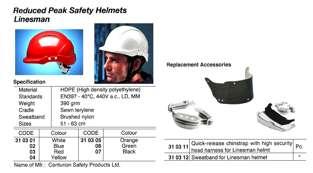 310302 REDUCEDPEAKSAFETYHELMETSLINESMAN,BLUE,CENTURIONSAFETY