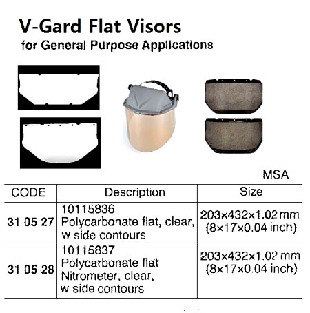 310528 V-GARDFLATVISOR,POLYCARBONATEDFLAT,NITROMETER,CLEAR,WSIDECONTOURS,10115837,MSA