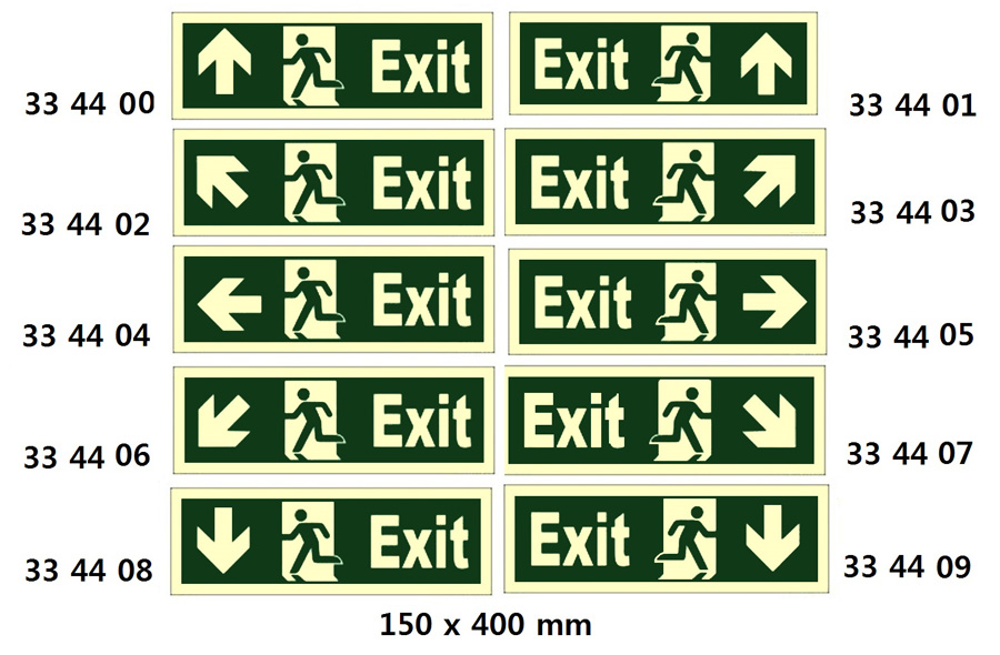 334401 DIRECTIONSIGN,150x400MM,EXIT(R)/ARROWUP