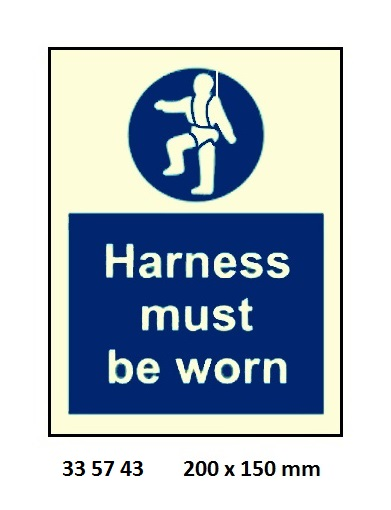 335743 MANDATORYSIGN,200x150MM,HARNESSMUSTBEWORN