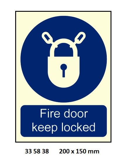 335838 MANDATORYSIGN,200x150MM,FIREDOORKEEPLOCKED