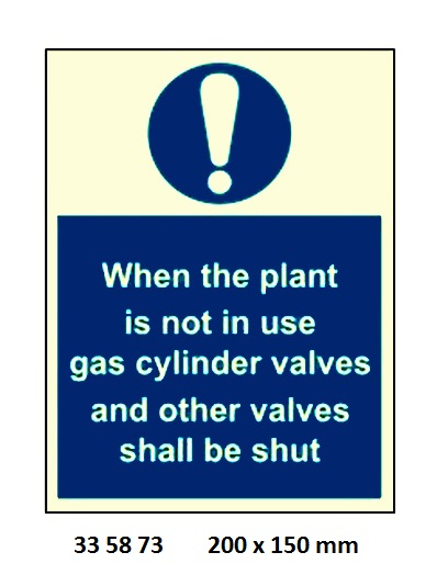 335873 MANDATORYSIGN,150x200MM,WHENTHEPLANTISNOTINUSEGAS??