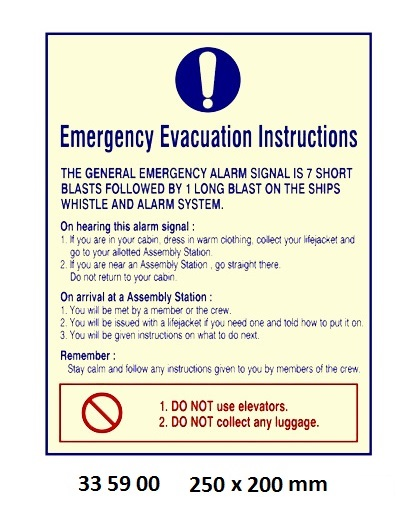 335900 MANDATORYSIGN,200x250MM,EMERGENCYEVACUATIONINSTRUCTIONS