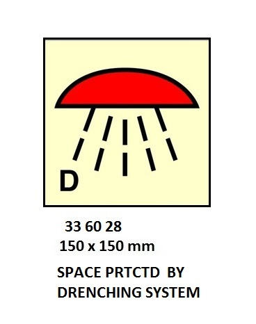 336028 FIRECONTROLSIGN,150x150MM,SPACEPRTCTDBYDRENCHINGSYSTEM
