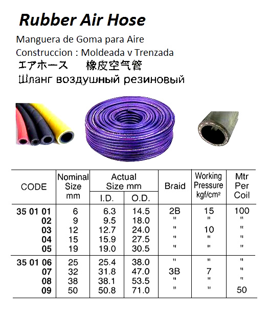 350107 RUBBERAIRHOSE,7KG32MMx3B