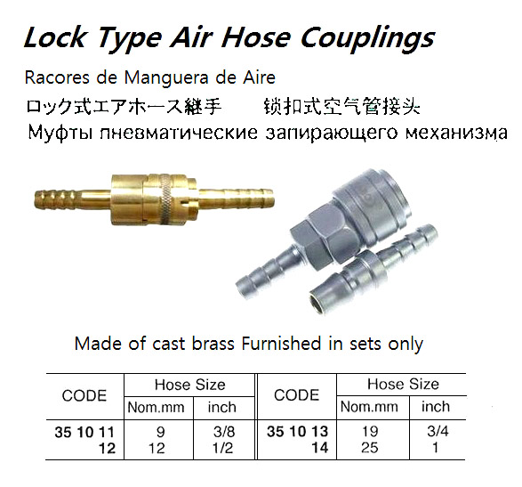 351013 LOCKTYPEAIRHOSECOUPLING,CASTBRASS,HOSEEND19MM