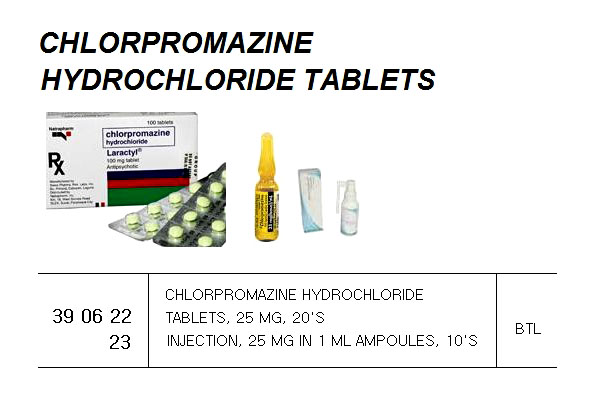 390622 CHLORPROMAZINEHYDROCHLORIDETABLETS,25MG,20'S