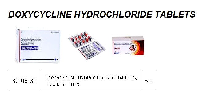 390631 DOXYCYCLINEHYDROCHLORIDETABLETS,100MG,100'S
