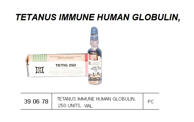 390678 TETANUSIMMUNEHUMANGLOBULIN,250UNITS,VIAL