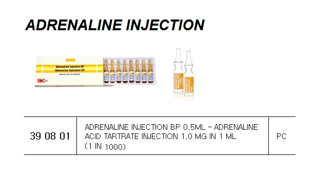 390801 ADRENALINEINJECTIONBP0.5ML-ADRENALINEACIDTARTRATEINJECTION1.0MGIN1ML(1IN1000)