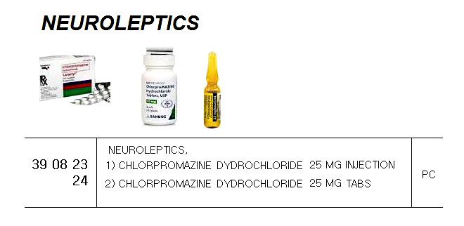390824 NEUROLEPTICS,2)CHLORPROMAZINEDYDROCHLORIDE25MGTABS