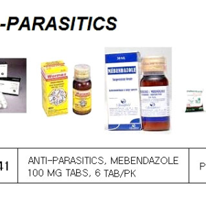 390841 ANTI-PARASITICS,MEBENDAZOLE100MGTABS,6TAB/PK