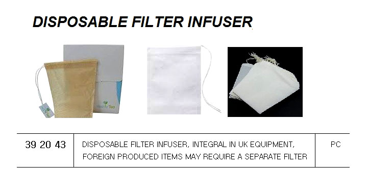 392043 DISPOSABLEFILTERINFUSER,INTEGRALINUKEQUIPMENT,FOREIGNPRODUCEDITEMSMAYREQUIREASEPARATEFILTER