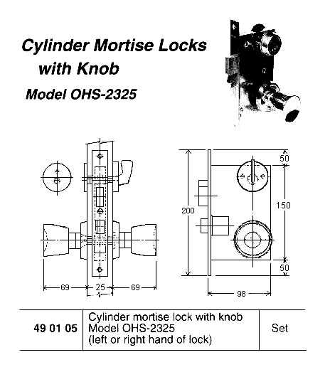 490105 CYLINDERMORTISELOCKWITHKNOB,OHS#2325