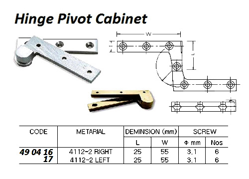 490416 HINGEPIVOTCABINETOHS#4112-2RIGHTHANDL-25xW-55MM
