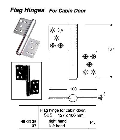 490437 FLAGHINGEFORCABINDOOR,SUS,LEFTHAND,L127xW100MM