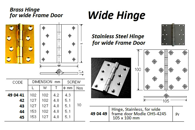 490442 BRASSHINGEFORWIDEFRAMEDOOR,L-127xW-102MM