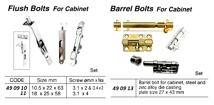 490910 FLUSHBOLTFORCABINET,10.5x22x63MM