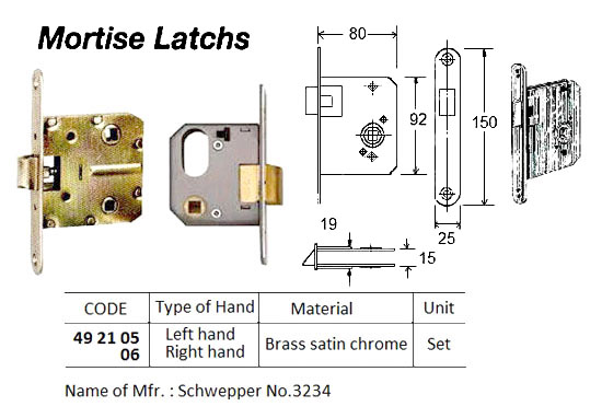 492106 BRASSSATINCHROMEMORTISELATCHE,RIGHTHAND