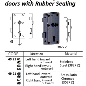 492161 RIMLOCKFORHEAVYSTEELDOORWITHRUBBERSEALING,ST.STEEL,LEFTHANDINWARD,3827Z