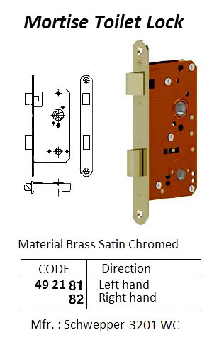 492182 MORTISETOILETLOCK,BRASSSATINCHROMED,RIGHTHAND