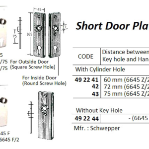 492243 SHORTDOORPLATEWITHCYLINDERHOLE,ST.STEEL,75MM