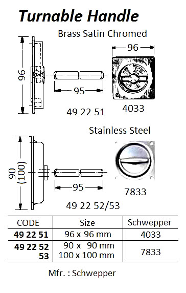 492251 TURNABLEHANDLE,BRASSSATINCHROMED,96x96MM