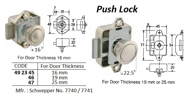 492347 PUSHLOCK,FORDOORT=25MM