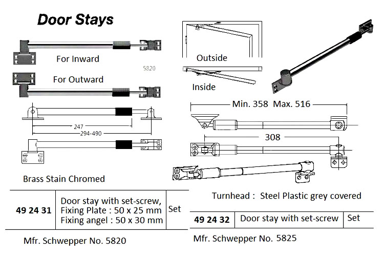 492431 DOORSTAYSWITHSET-SCREW,BRASSSATINCHROMED,5820