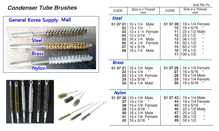 510703 CONDENSERTUBEBRUSH,STEEL,13MMx1/4"FEMALETHREAD