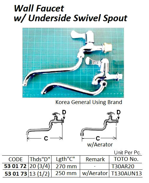 530173 WALLFAUCETWITHUNDERSIDESWIVELSPOUT,&AERATOR13(1/2)