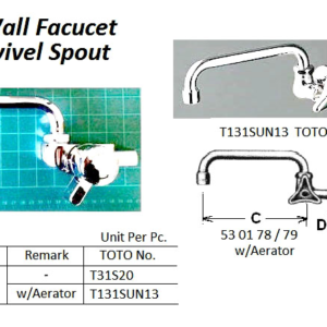 530179 RIGHTHANDLEWALLFAUCETWITHOVERHEADSWIVELSPOUT&AERATOR20(3/4)