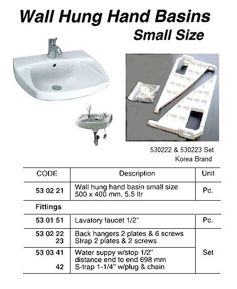 530222 BACKHANGER2PLATES&6SCREWSFORSMALLHANDBASIN