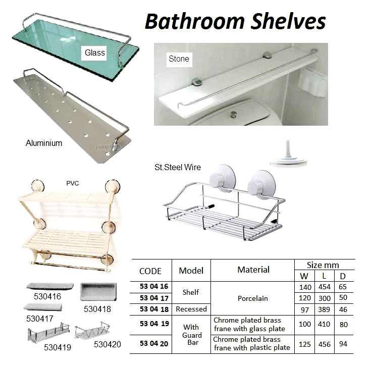 530419 BATHROOMSHELFWITHGUARDBARWITHGLASSPLATE,W100xL410xD80MM