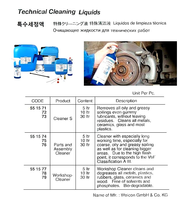 551575 TECHNICALCLEANINGLIQUID,PARTSANDASSEMBLYCLEANER,10LTR,WEICONGmbH