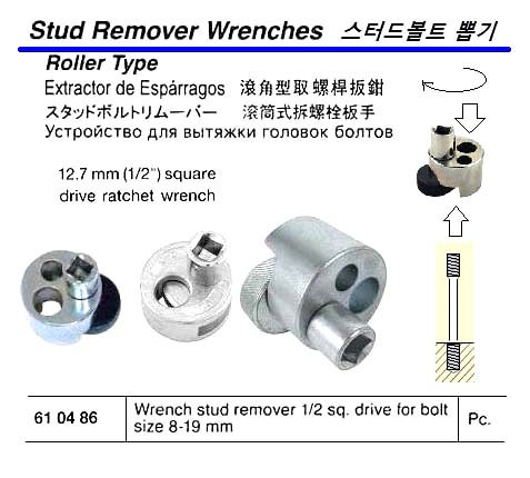 610486 STUDREMOVERWRENCH,ROLLERTYPE,1/2"SQDRIVEF/BOLTSIZE8-19MM