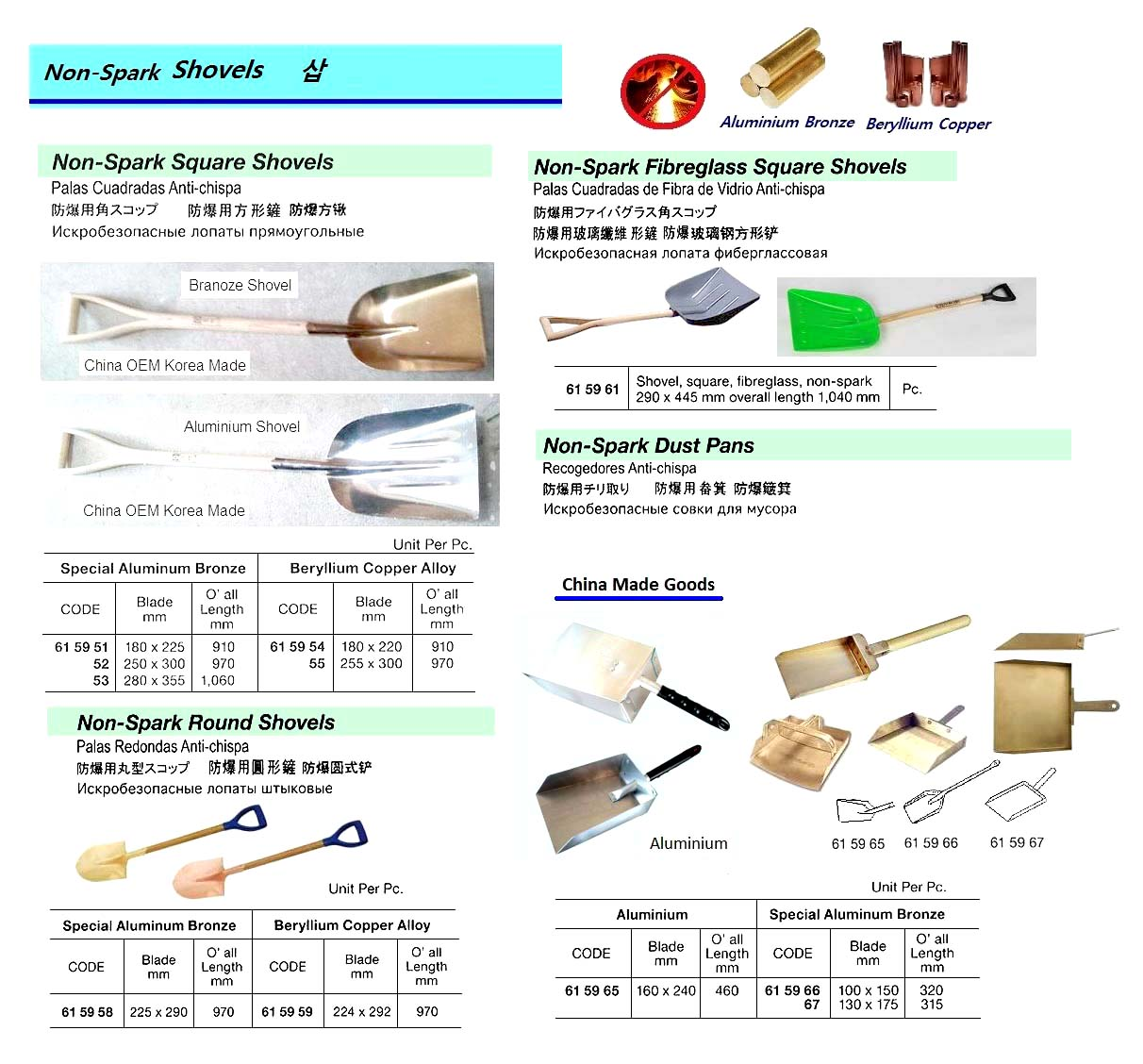 615955 NON-SPARKSQUARESHOVEL,BERYLLIUMCOPPER,255x970MM