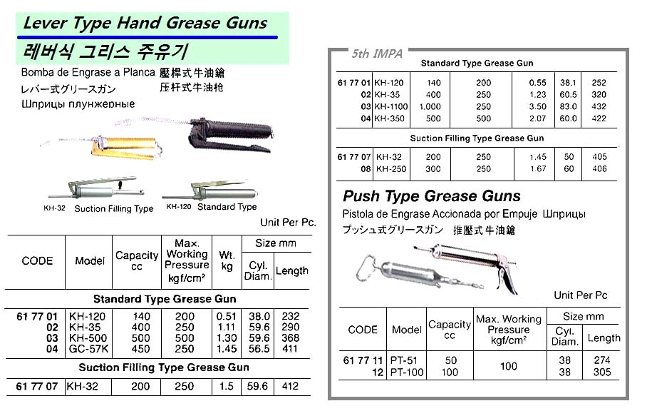 617707 LEVERTYPEGREASEGUN,SUCTIONFILLING200CC