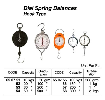 650754 HOOKTYPEDIALSPRINGBALANCE,CAPACITY50KGS