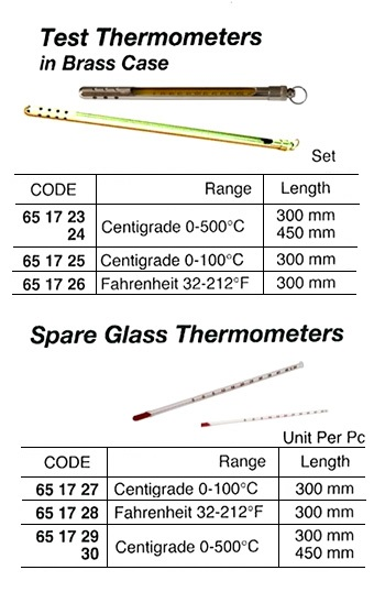 651724 TESTTHERMOMETERINBRASSCASE,0-500DEG.C450MM