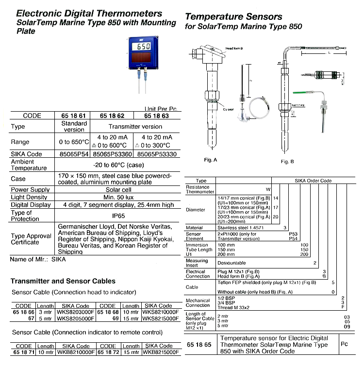 651865 TEMP.SENSORFORSOLARTEMPMARINETY850