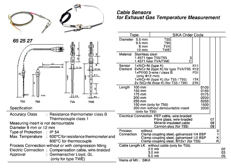 652527 CABLESENSORFOREXH.GASTEMP.