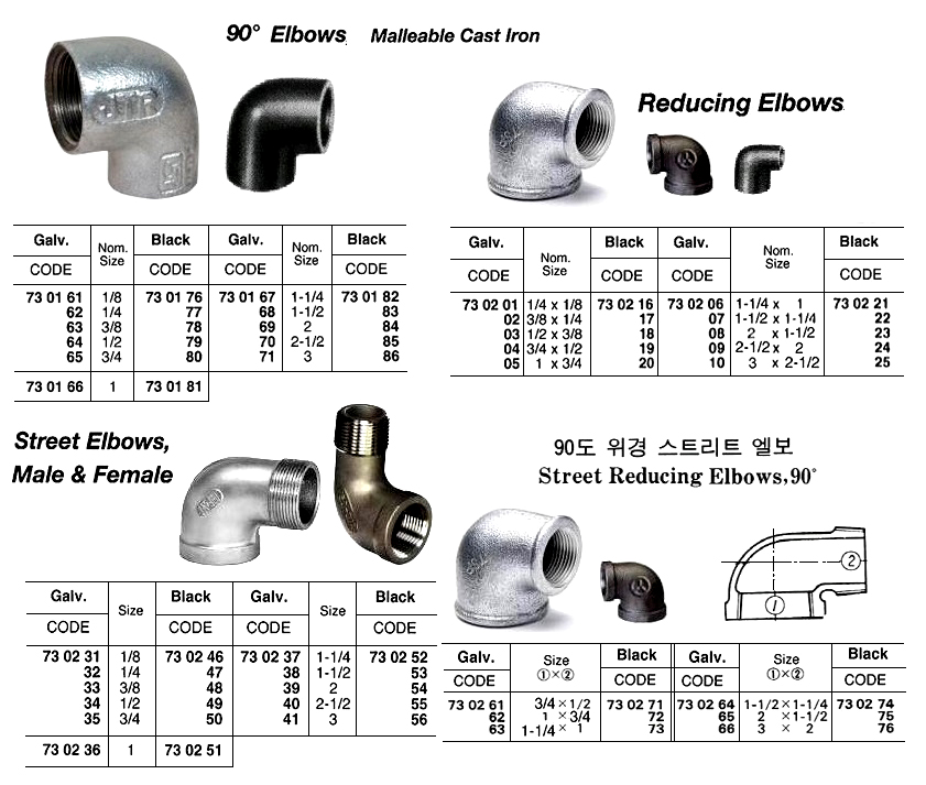 730237 STREETELBOW,SCREWED,MALE&FEMALE,MALLEABLECASTIRON,GALV,90DEG,1-1/4