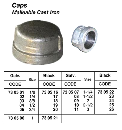 730522 CAP,SCREWED,MALLEABLECASTIRON,BLACK,1-1/4