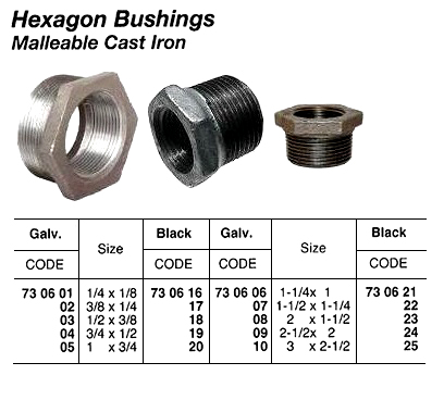 730616 HEXAGONBUSHING,SCREWED,MALLEABLECASTIRON,BLACK,1/4x1/8